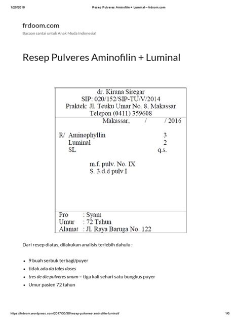 contoh resep pulveres  Contoh Resep Pulvis 
